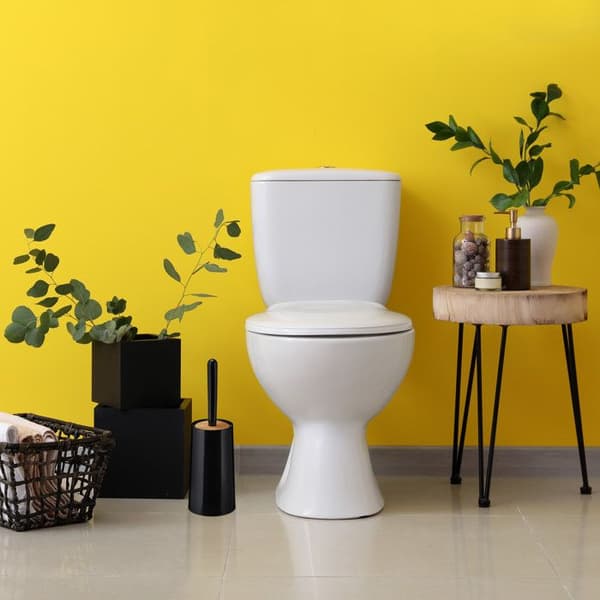 Relaxdays WC-borste, med behållare, plast och bambu, autonom, hygienisk, toalettborste med lock, vit