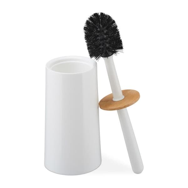 Relaxdays WC-borste, med behållare, plast och bambu, autonom, hygienisk, toalettborste med lock, vit