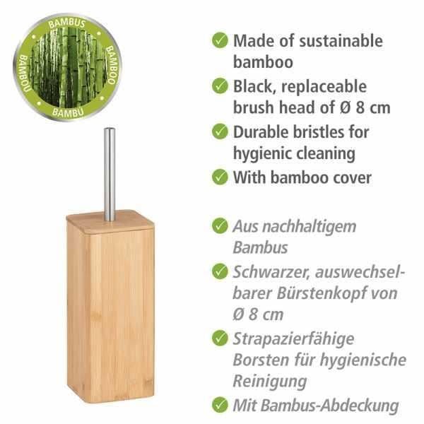 Toalettborstehållare i bambu, svart toalettborste, bambusträ, 10,1x37,5x10,1 cm, brun