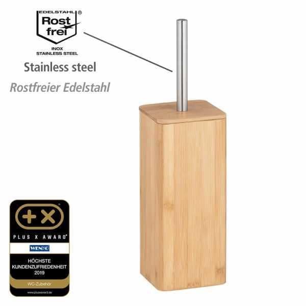 Toalettborstehållare i bambu, svart toalettborste, bambusträ, 10,1x37,5x10,1 cm, brun