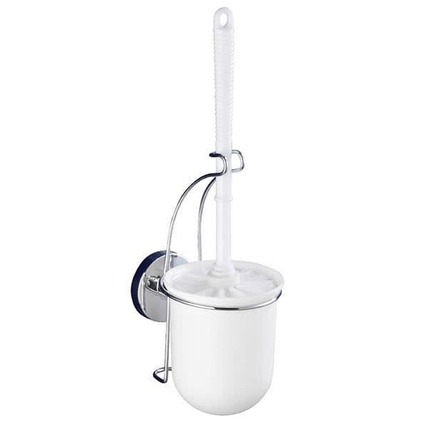 WENKO Väggmonterad toalettborsthållare, Vacuum-Loc® fäste utan borrning, Milazzo, Plast - Stål, 10x36,5x12 cm, vit -blank