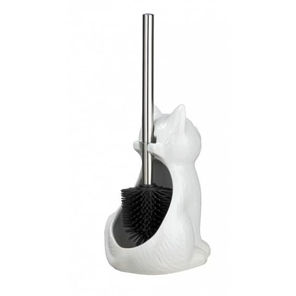 WENKO Original Cat Toalettborste, Svart Silikon Toalettborste, Keramik, 14x22x17 cm, Vit