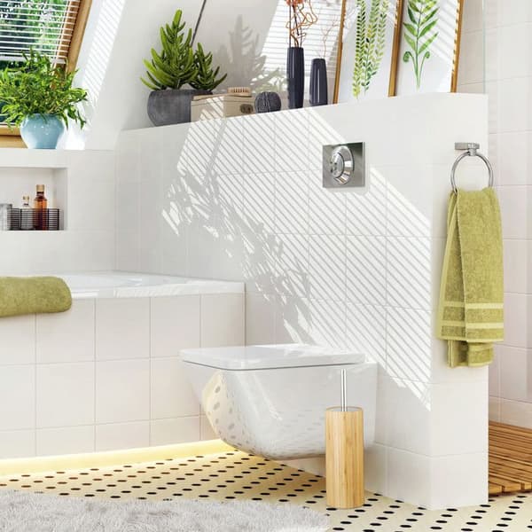 Relaxdays Toalettborsthållare, Rund Bambu Toalettborsthållare Badrumsborsthållare HxD: 37,5 x 10,5 cm, Naturlig