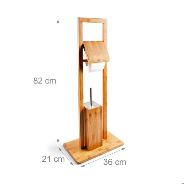Relaxdays Set toalettborste och toalettrullhållare i bambu HxlxB: 82 x 36 x 21 cm, natur