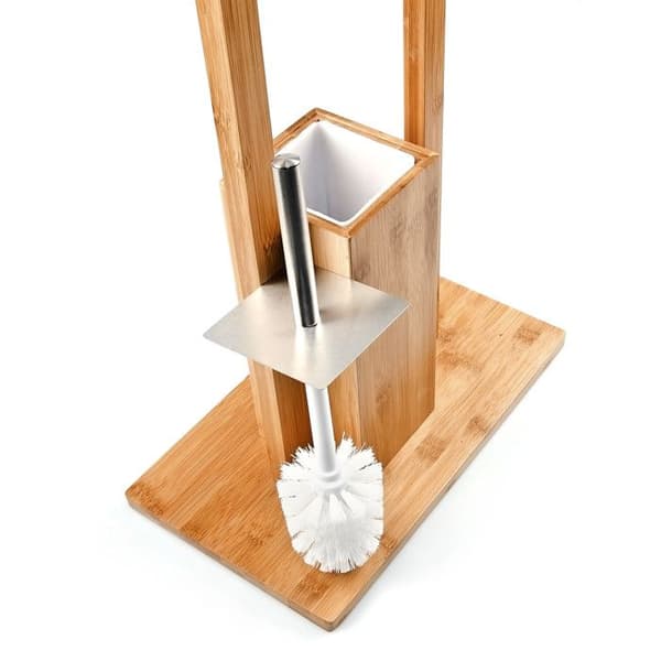 Relaxdays Set toalettborste och toalettrullhållare i bambu HxlxB: 82 x 36 x 21 cm, natur