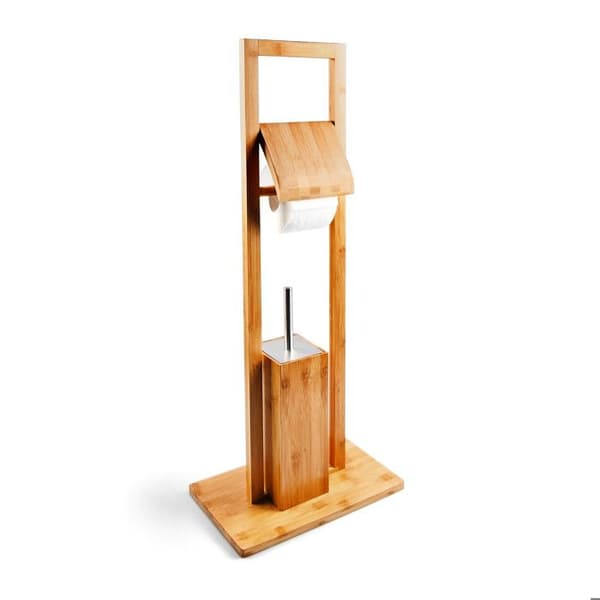 Relaxdays Set toalettborste och toalettrullhållare i bambu HxlxB: 82 x 36 x 21 cm, natur