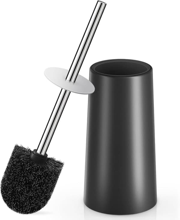 Lollanda WC-harja 304 ruostumattomasta teräksestä valmistetulla kahvalla ja pidikkeellä - Ergonominen wc-harja, kestävä Musta