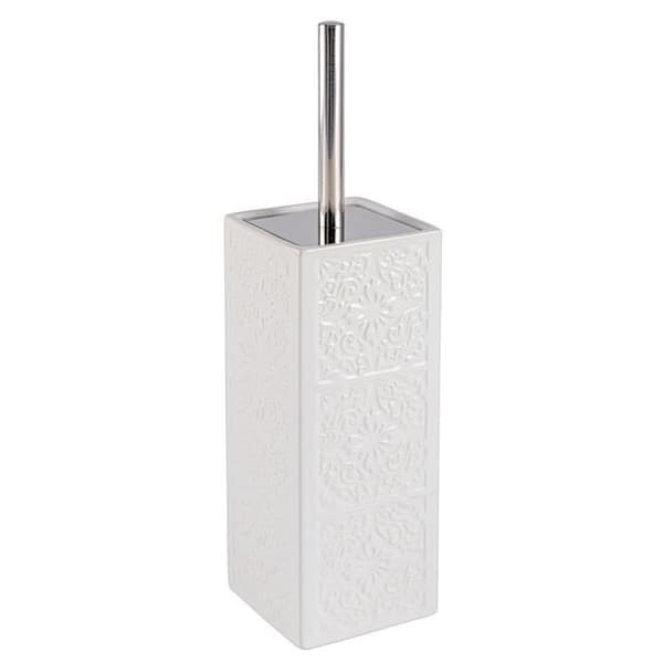 WENKO Cordoba keramisk toalettborste, silikon toalettborste, svart toalettborste, Keramik, 35x9,5x9,5cm, vit