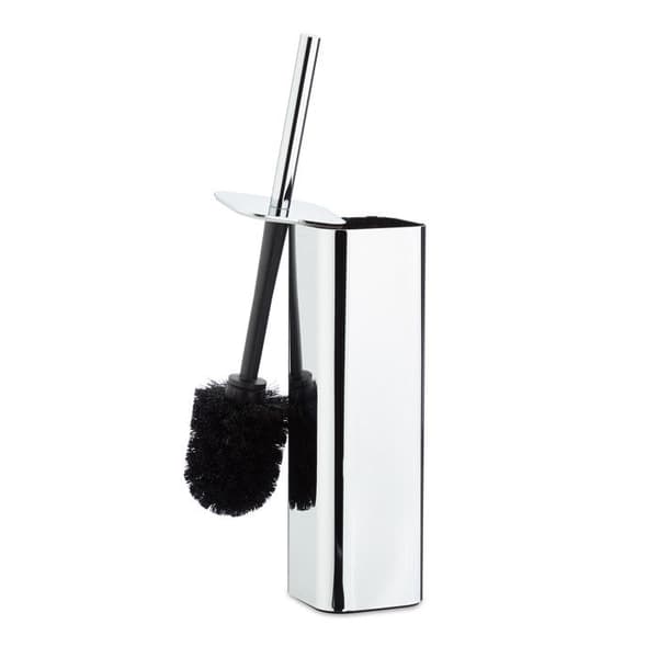 Relaxdays toalettborsthållare Väggmonterad Silver Reflex HxBxD: 38,5 x 8 x 8 cm, Silver/Svart