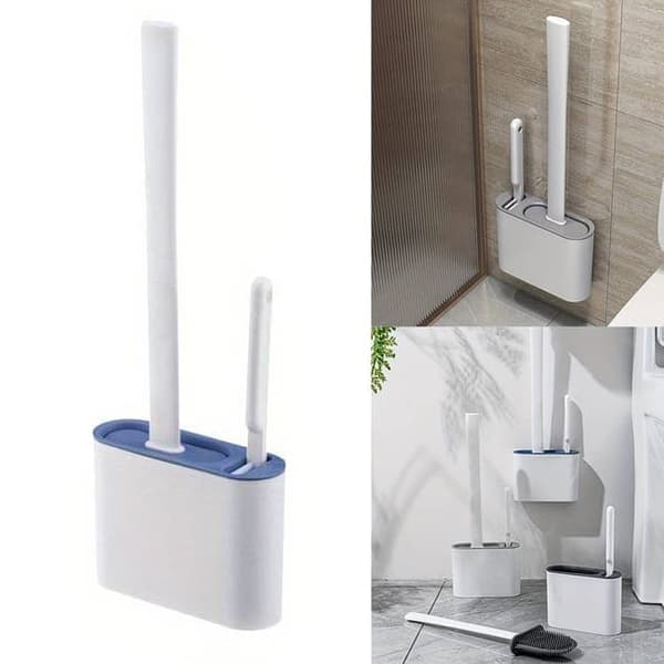 OBOSOE silikone toiletbørste med vægbeslag og holder – 2 Brosses de Toilette et 1 Support Blå