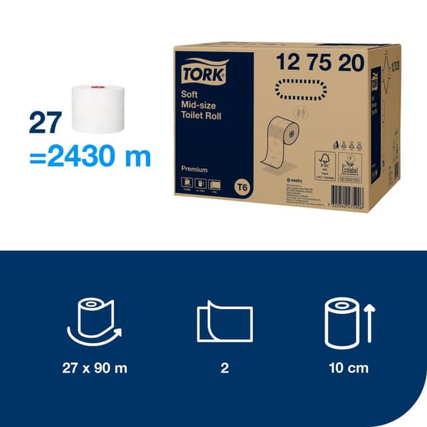 Toalettpapper TORK Pre T6 2-lag vit 27st