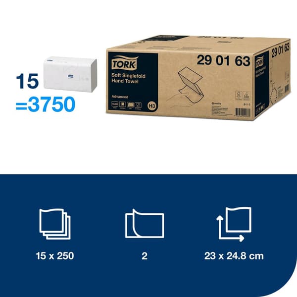 Handduk TORK Adv H3 2-lag vit 3750/fp