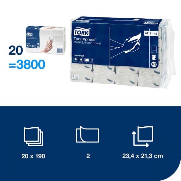 Handduk TORK Uni H2 Xpress 3800/fp