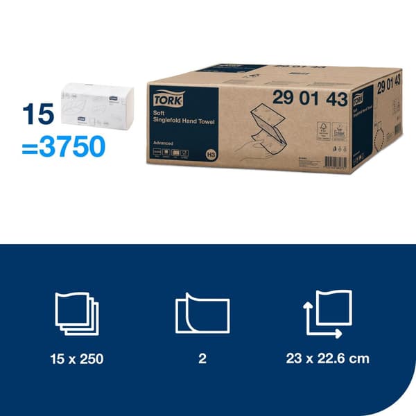 Handduk TORK Adv H3 2-lag vit 3750/fp