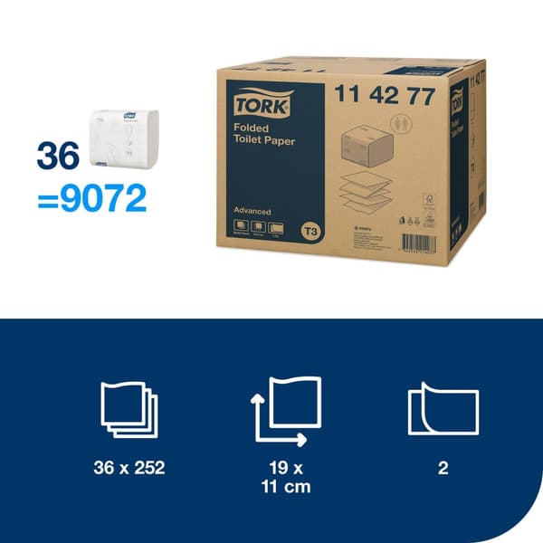 Toalettpapper TORK Adv T3 2-lag 252/fp 36st