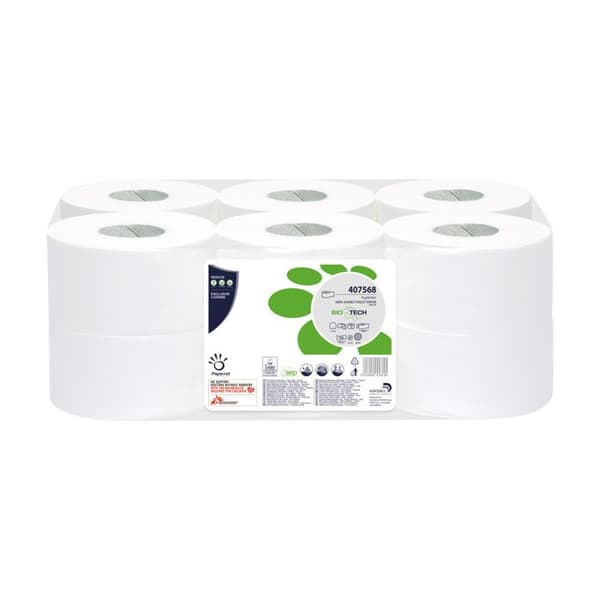 Papernet Superior Maxi Jumbo Ren cellulosa toalettpapper 405 ark rulle 149,85 m vit (pack om 12)