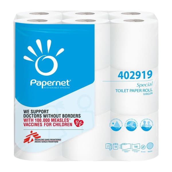 Papernet Special Pure cellulosa toalettpapper 180 ark rulle 19,8 m vit (pack om 18)