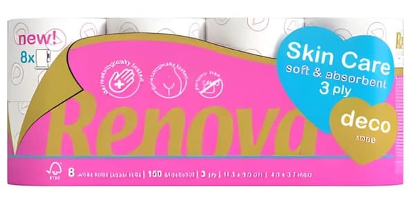 Renova Rose hypoallergeeninen wc-paperi 17,3 m 3-kerroksinen 150 arkkia 8 rullaa