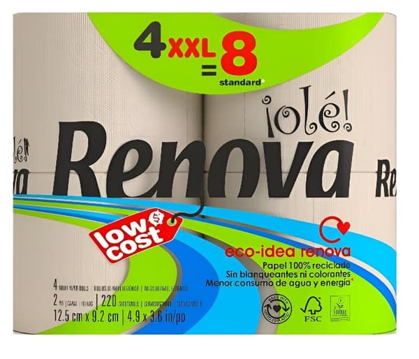 Renova Ole toiletpapir! Økologisk 25,7m 2-lags 220 ark 4 ruller