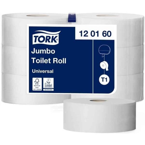 Paket med 6 Jumbo Toalettpapper 1-lagigt Vitt 480m