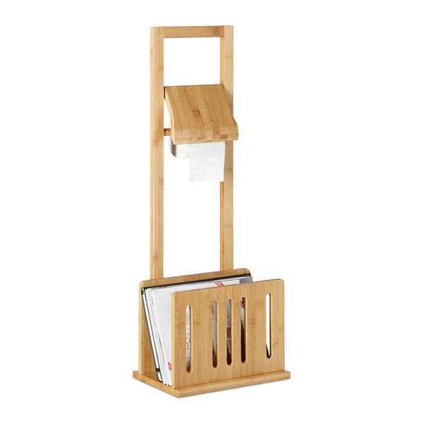 Relaxdays Toalettpappershållare med Bamboo Tidningsställ Tidskriftsrullhållare HxBxD: 81,5 x 30,5 x 21 cm, Natural