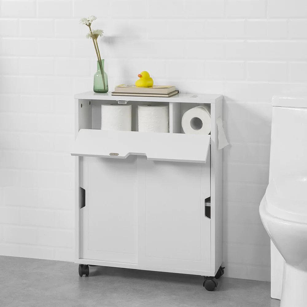 Rootz Bathroom Cabinet Storage Shelf on Wheels- Bathroom Toilet Paper Storage Cabinet