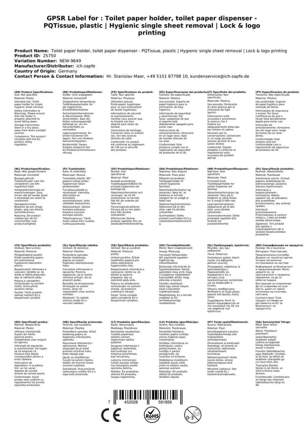 Toalettpappershållare, toalettrullehållare, dispenser toalettpapper - PQTissue, plast