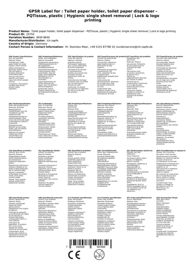 Toalettpappershållare, toalettrullehållare, dispenser toalettpapper - PQTissue, plast
