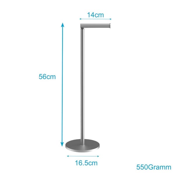 Toalettrullholder i rustfritt stål i sølv - Høyde 55 cm - Med integrert holder for reservedeler til baderom og toalett