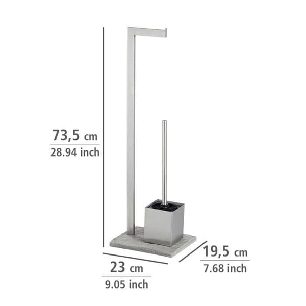 WENKO 2in1 WC kombination Toalettborste och toalettpappershållare, Granit, rostfritt stål - polyresin graniteffekt, 23x73,5x19,5 cm, krom