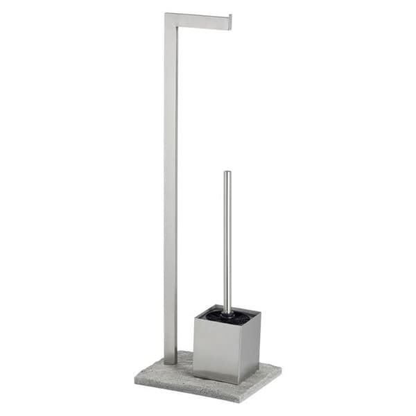 WENKO 2in1 WC kombination Toalettborste och toalettpappershållare, Granit, rostfritt stål - polyresin graniteffekt, 23x73,5x19,5 cm, krom
