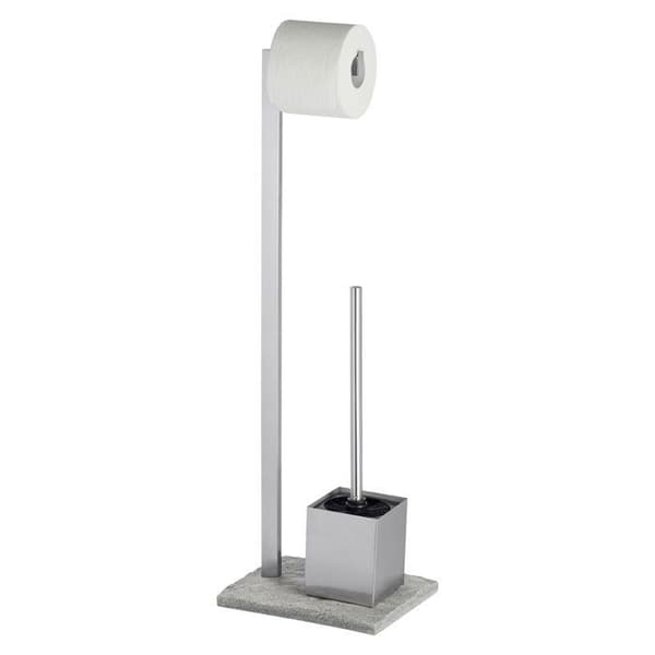 WENKO 2in1 WC kombination Toalettborste och toalettpappershållare, Granit, rostfritt stål - polyresin graniteffekt, 23x73,5x19,5 cm, krom