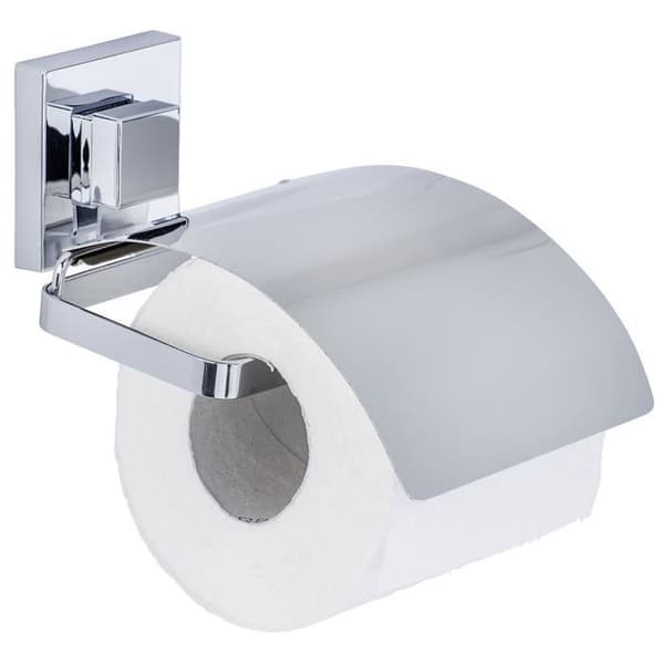 WENKO Quadro väggmonterad toalettpappershållare, toalettpappershållare med lock, Vacuum-Loc® fäste utan borrning, Rostfritt stål