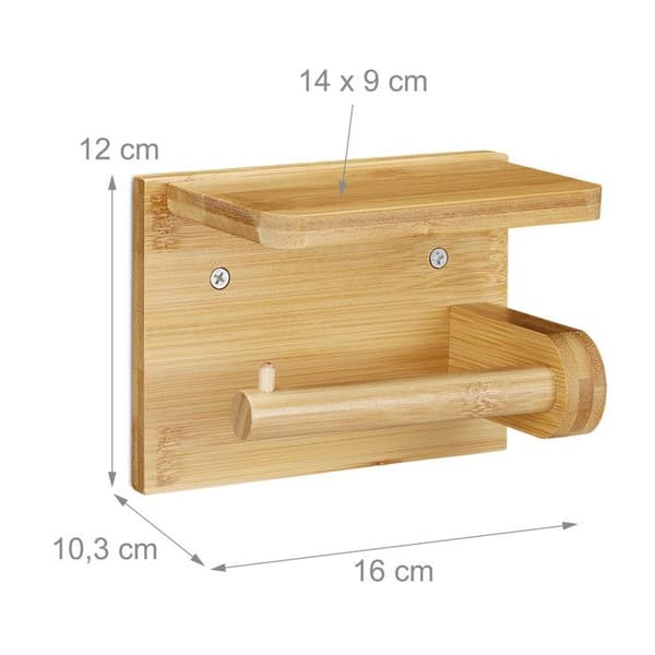 Relaxdays Toalettpapirholder med oppbevaringsplass for mobil &amp; våtservietter, bambus, HLP 12x16x10,3 cm, natur