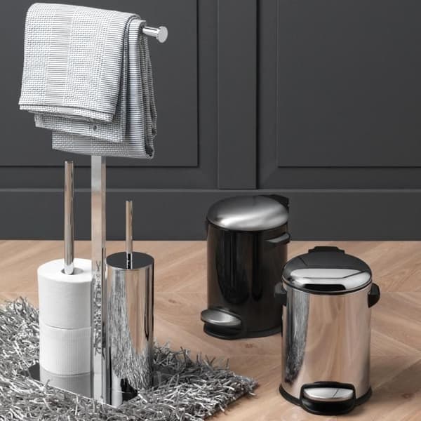 Kombinerad toalettpappershållare och borste Silver Chrome Square från SealSkin