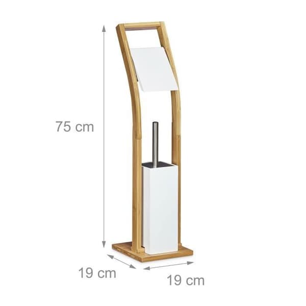 Relaxdays toalettborsthållare och toalettpappersdispenser i bambouträ HxBxD: 75 x 19 x 19 cm pappersrullehållare