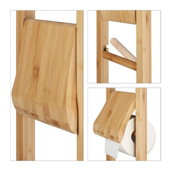 Relaxdays Toalettpappershållare med Bamboo Tidningsställ Tidskriftsrullhållare HxBxD: 81,5 x 30,5 x 21 cm, Natural