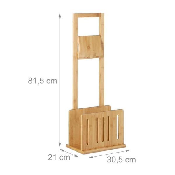 Relaxdays Toalettpappershållare med Bamboo Tidningsställ Tidskriftsrullhållare HxBxD: 81,5 x 30,5 x 21 cm, Natural