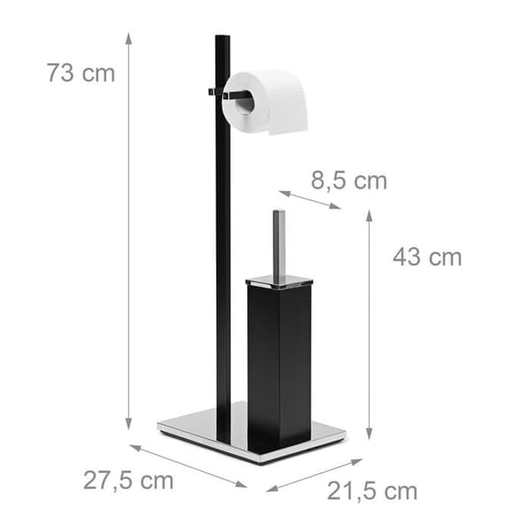 Ensemble stöd för toalettborste och papperhållare - Relaxdays - Inox - Svart - Dimensioner 73x21,5x27,5 cm - Elegant design