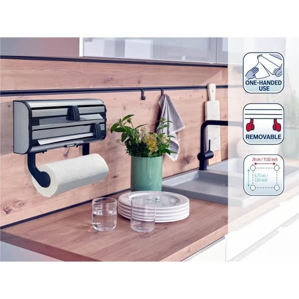 LEIFHEIT Handdukshållare aluminiumfolie Parat Royal 25793 Leifheit praktisk vägghållare 3 rullar med vassa blad