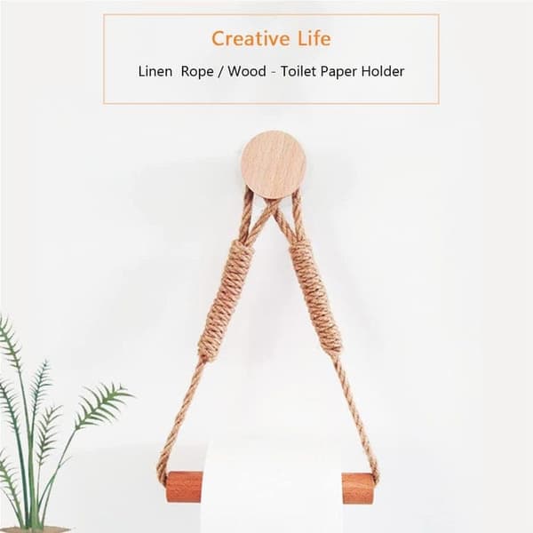 Bomclap Puinen WC-paperiteline hihnalla – seinään kiinnitettävä 2-in-1 paperiteline ja pyyheteline 30x16cm