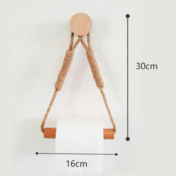 Toalettrullehållare i Trä med Rem 2-Pack – Väggmonterad 2-i-1 Pappershållare & Handdukshängare 30x16cm