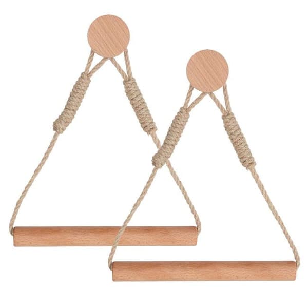 Toalettrullehållare i Trä med Rem 2-Pack – Väggmonterad 2-i-1 Pappershållare & Handdukshängare 30x16cm