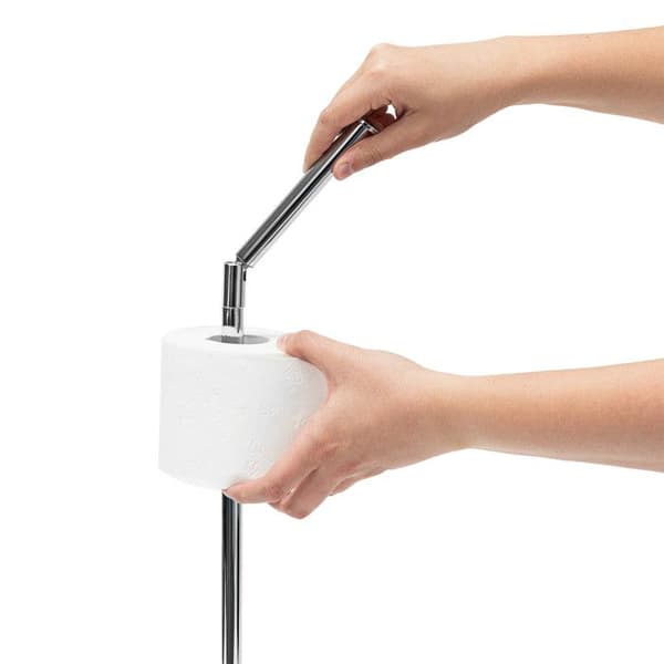 Relaxdays stående toalettpappershållare Reserv toalettpappersdispenser HxBxD: 69 x 16,5 x 16,5 cm Kromstål, Silver