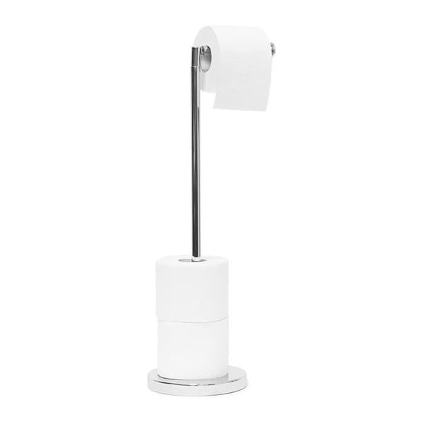 Relaxdays stående toalettpappershållare Reserv toalettpappersdispenser HxBxD: 69 x 16,5 x 16,5 cm Kromstål, Silver