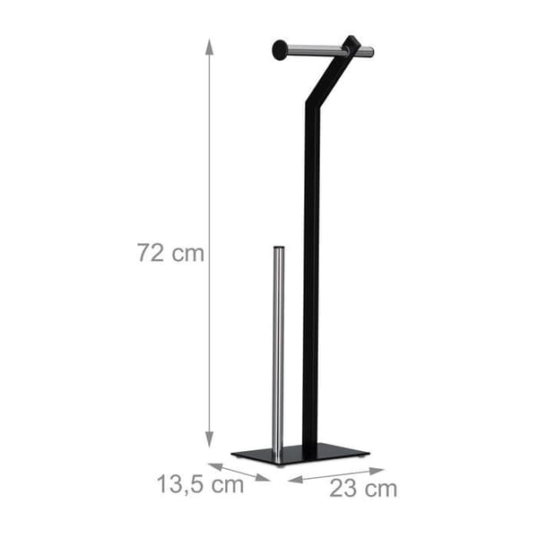 Relaxdays Stående Toalettpappershållare Metall Krom Toalettrullehållare HxBxD: 72 x 23 x 13,5 cm, Svart/Krom