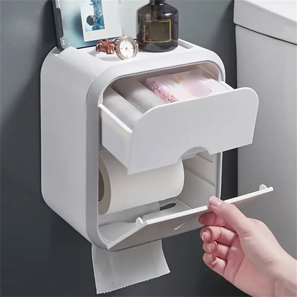 OBOSOE seinään kiinnitettävä kaksikerroksinen paperiteline – wc-paperilaatikko hyllyllä, itseliimautuva