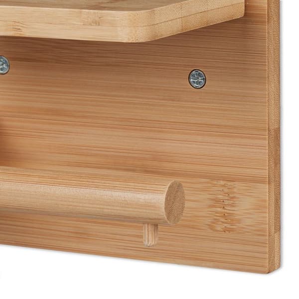 Relaxdays Toalettrullhållare med mini hylla, för mobil & våtservetter, i bambu, HxBxD: 12x16x10 cm, natur