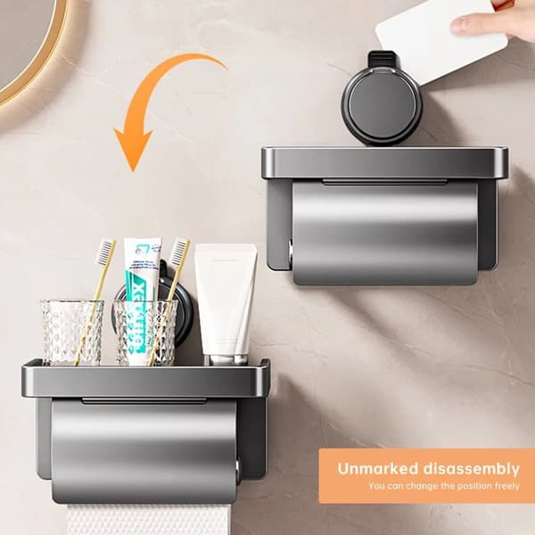 OBOSOE toiletrulleholder med hylde – vægmonteret aluminiumsrulledispenser, nem installation uden boremaskine