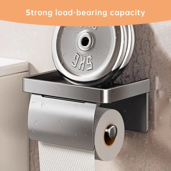 OBOSOE toiletrulleholder med hylde – vægmonteret aluminiumsrulledispenser, nem installation uden boremaskine